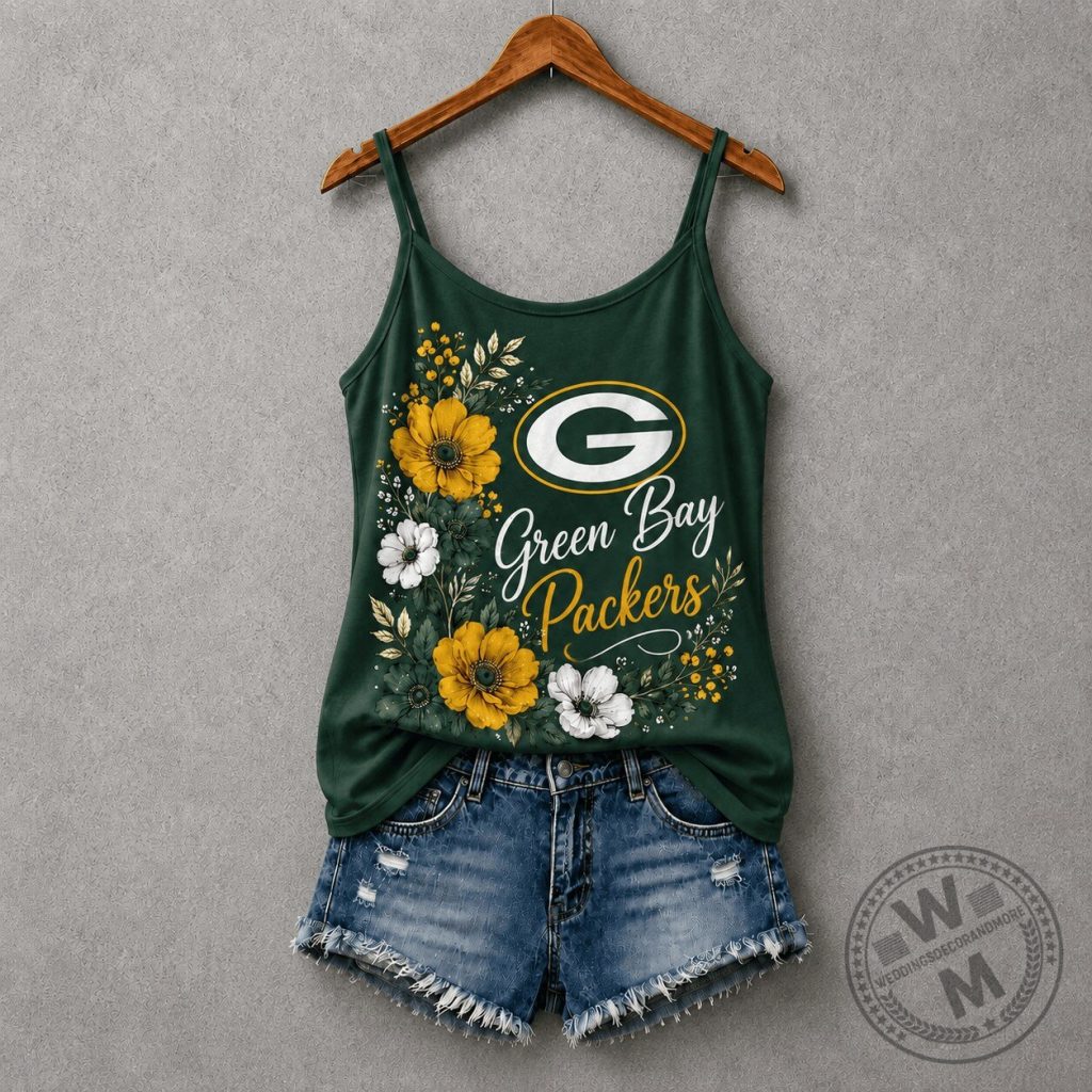 Green Bay Packers NFL Floral Spirit Camisole Tank Top for Women Green Bay Packers NFL Floral Spirit Camisole Tank Top for Women