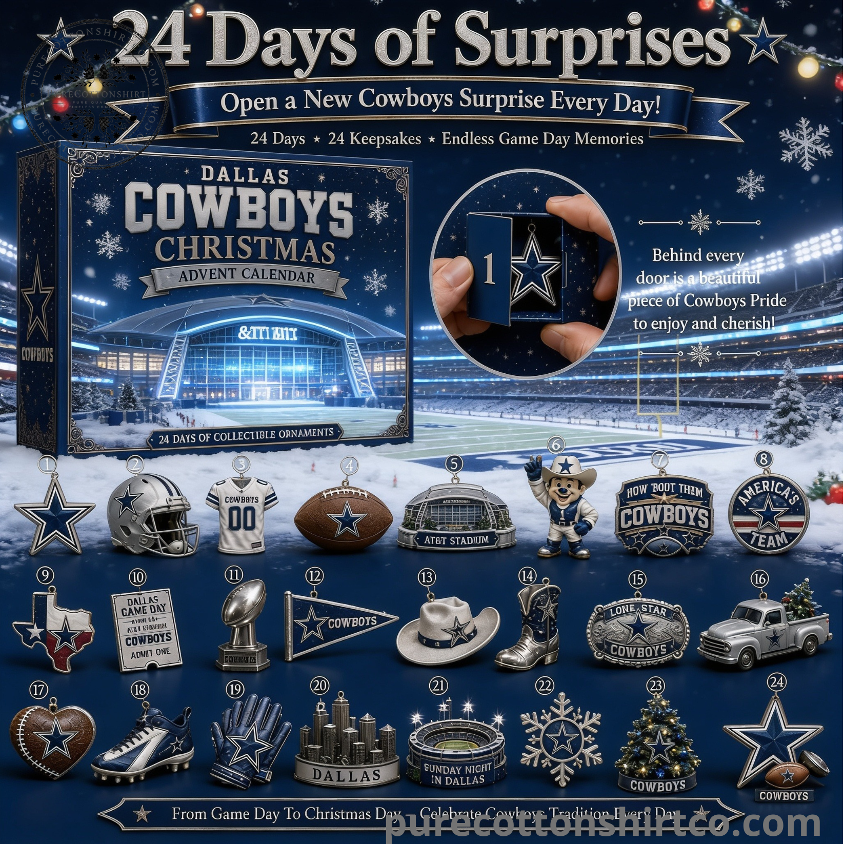 Dallas Cowboys Christmas Advent Calendar - 24 Days of Collectible NFL Ornaments Box