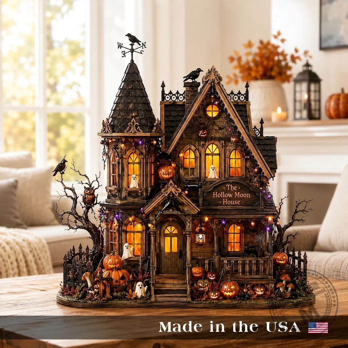 Personalized Halloween Haunted House Custom Family Name Lighted Wooden Block Decor 5 Personalized Halloween Haunted House Custom Family Name Lighted Wooden Block Decor