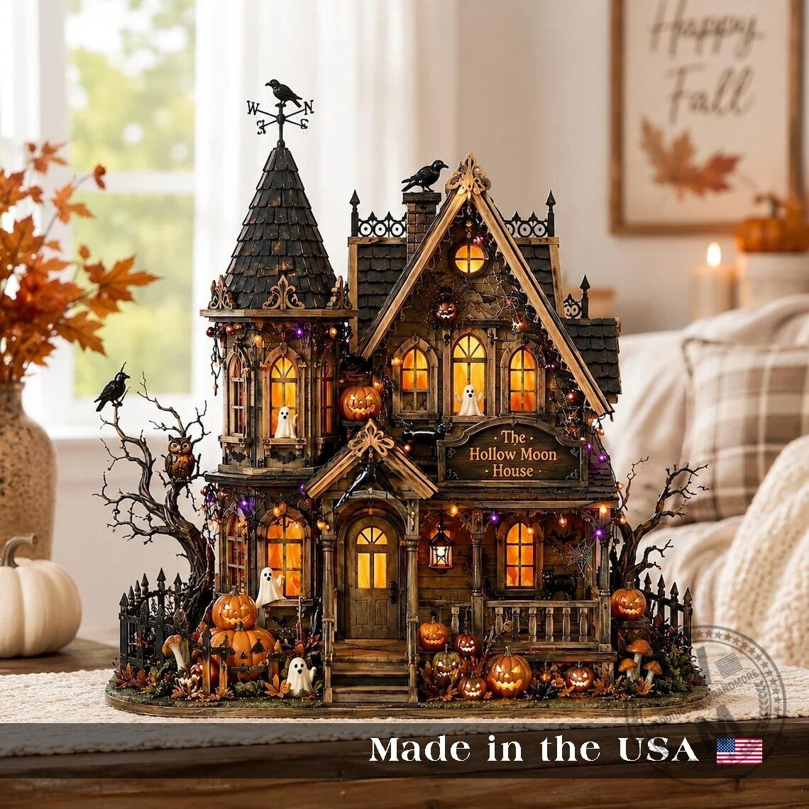 Personalized Halloween Haunted House Custom Family Name Lighted Wooden Block Decor 6 Personalized Halloween Haunted House Custom Family Name Lighted Wooden Block Decor