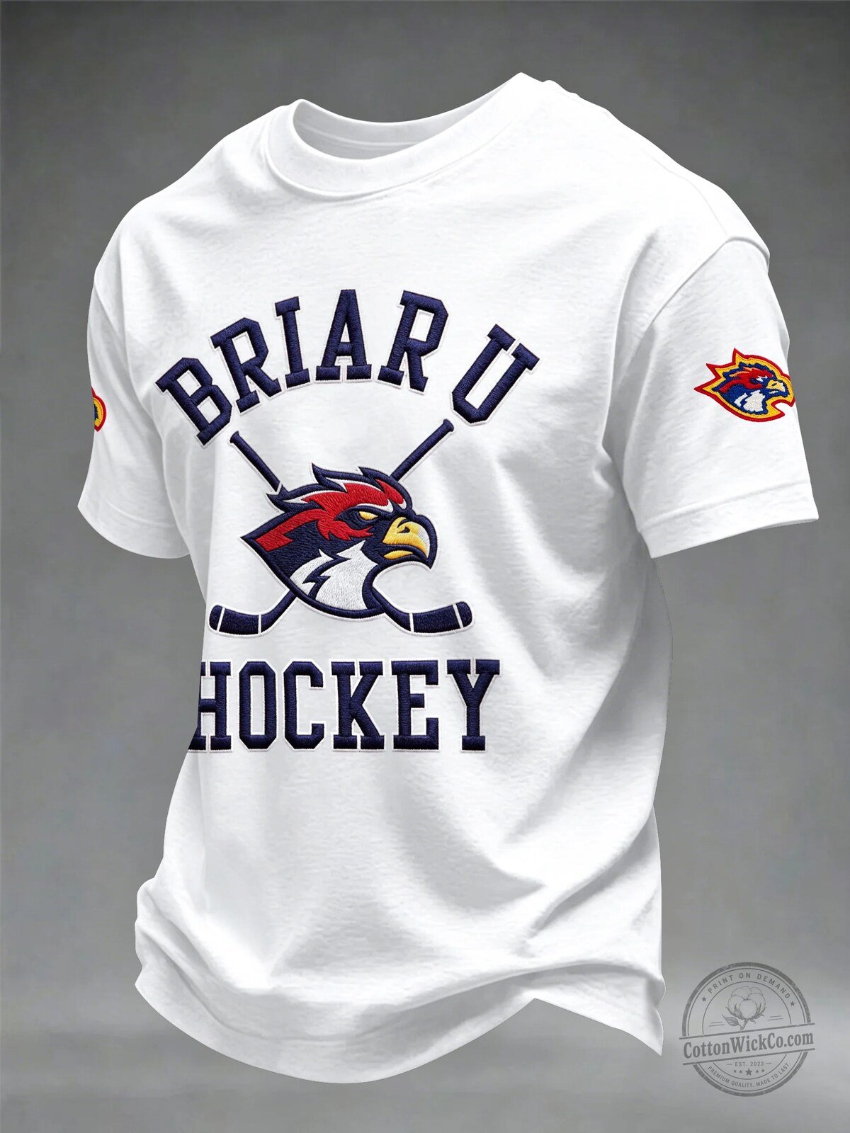 Briar University Hockey Team Mascot White Short Sleeve T-Shirt