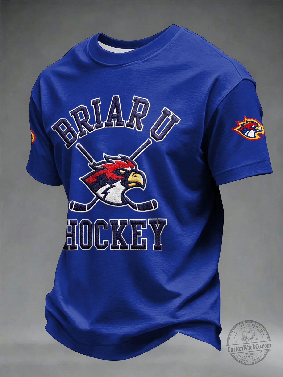 Briar University Hockey Team Mascot White Short Sleeve T-Shirt 3 Briar University Hockey Team Mascot White Short Sleeve T-Shirt