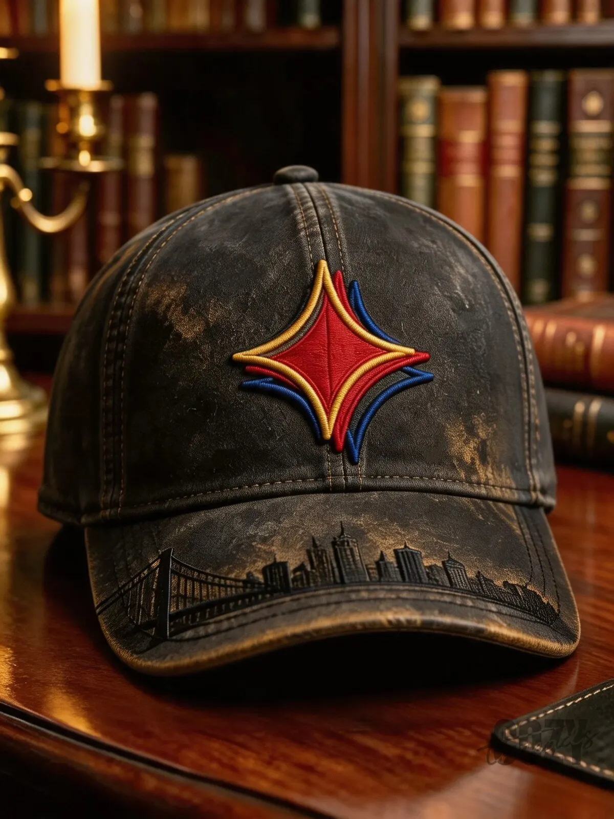 Pittsburgh Steelers Distressed Cityscape Embroidered Baseball Cap Hat