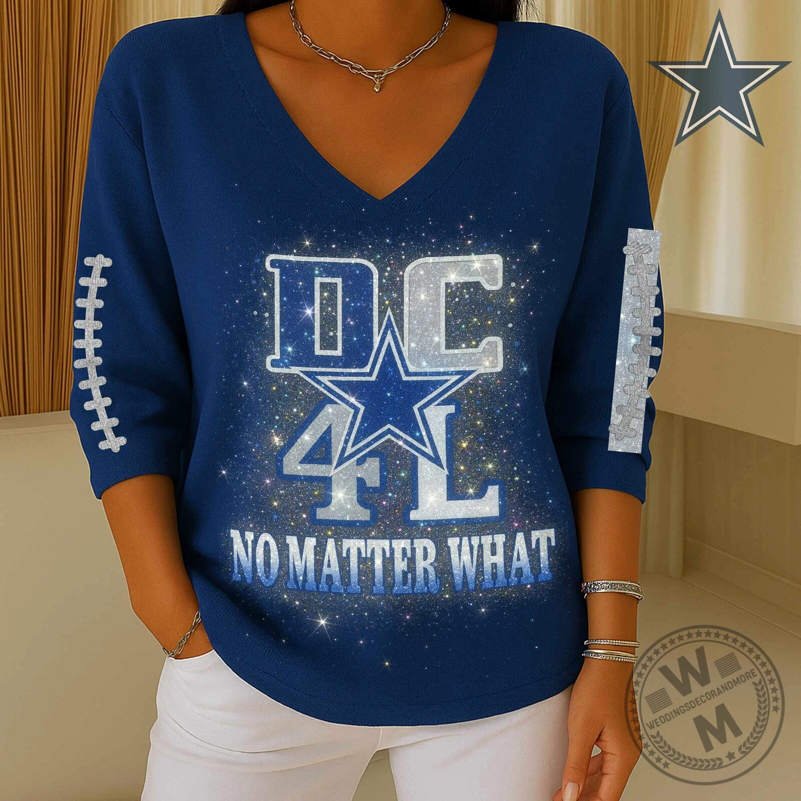 Dallas Cowboys Football Fan V-Neck Long Sleeve Shirt for Women