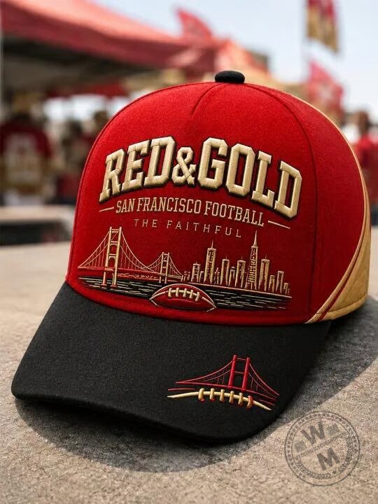 Red and Gold The Faithful Cap Hat with Embroidery for San Francisco Football Enthusiasts