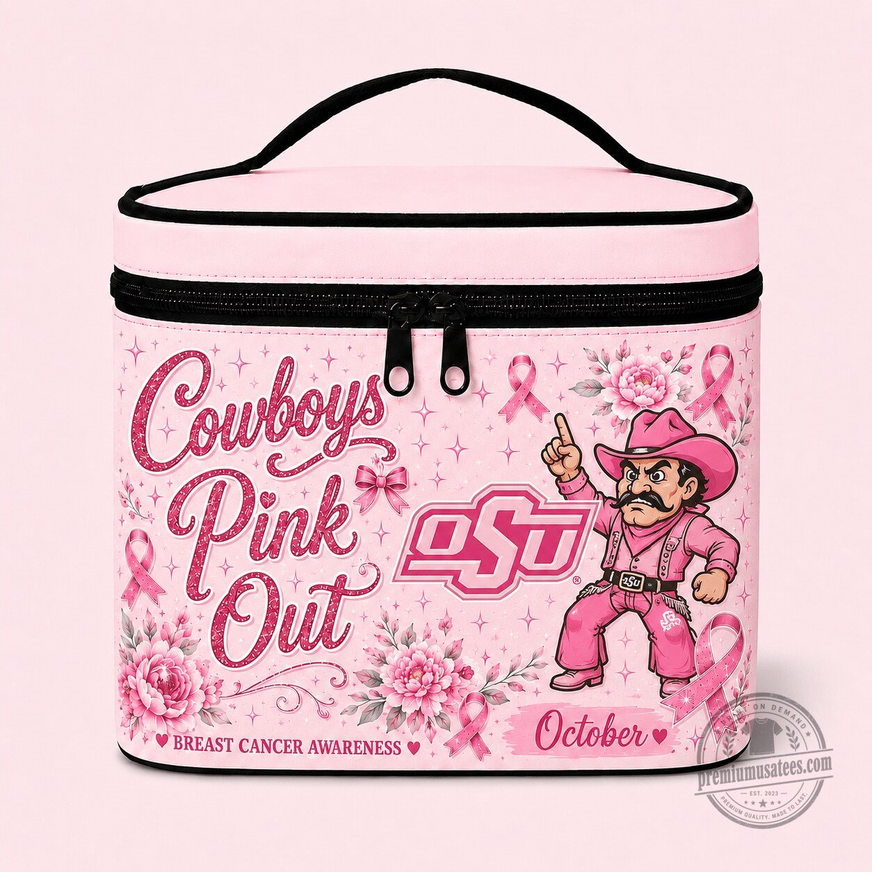 Oklahoma State Cowboys Breast Cancer Awareness Pink Out Cosmetic Bag