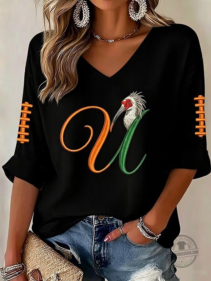 University of Miami Hurricanes Football Rugby Style V-Neck T-Shirt