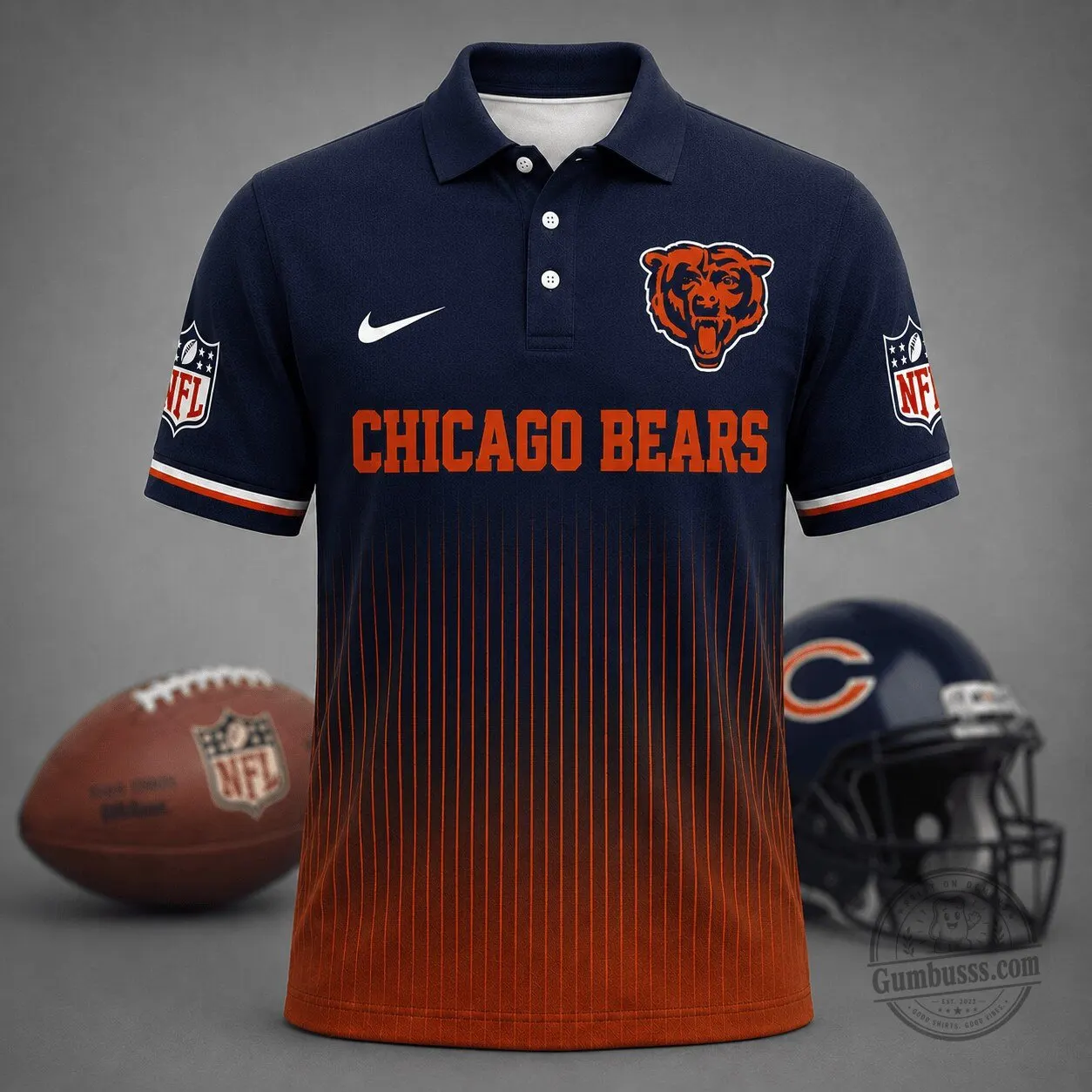 Chicago Bears National Football League Gradient Stripe Polo Shirt