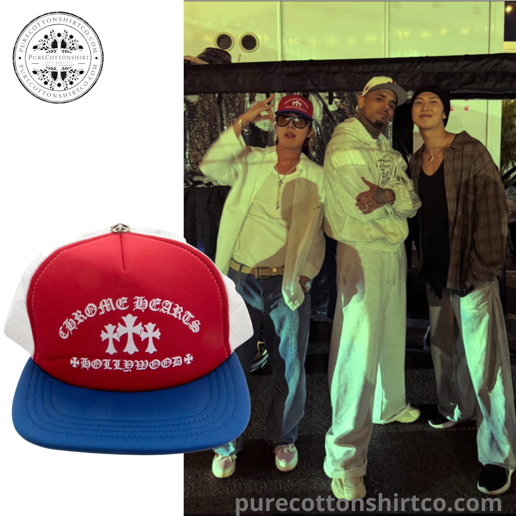 BTS J-HOPE Chrome Hearts Hollywood Trucker Hat - BTS RM and J-Hope at the Chris Brown's concert