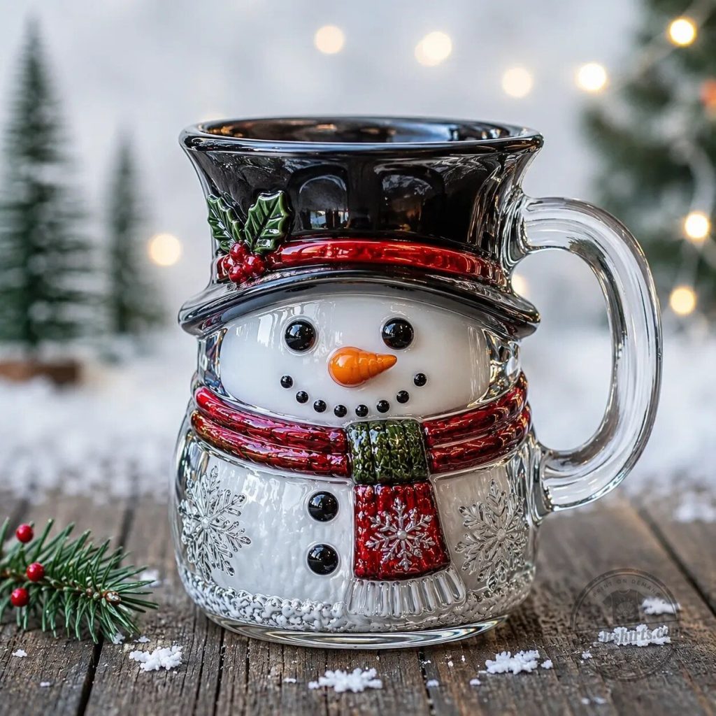 Festive Snowman Christmas Glass Coffee Mug with Handle Festive Snowman Christmas Glass Coffee Mug with Handle