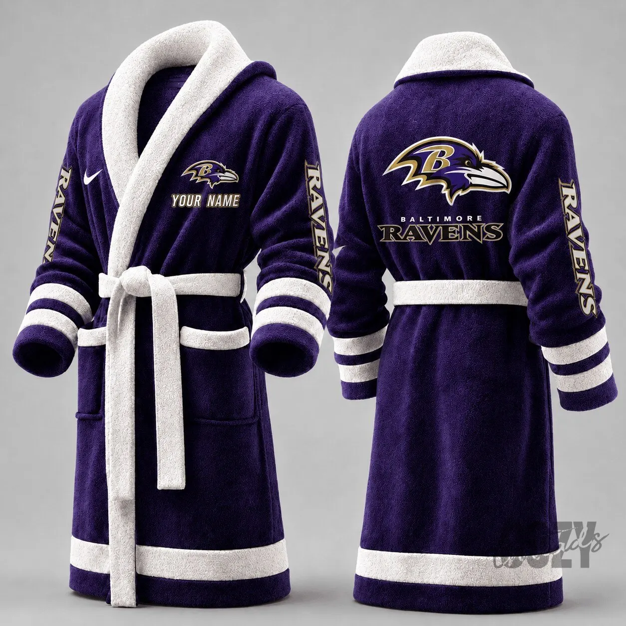 Baltimore Ravens Personalized Game Day Fleece Bathrobe for Men and Women