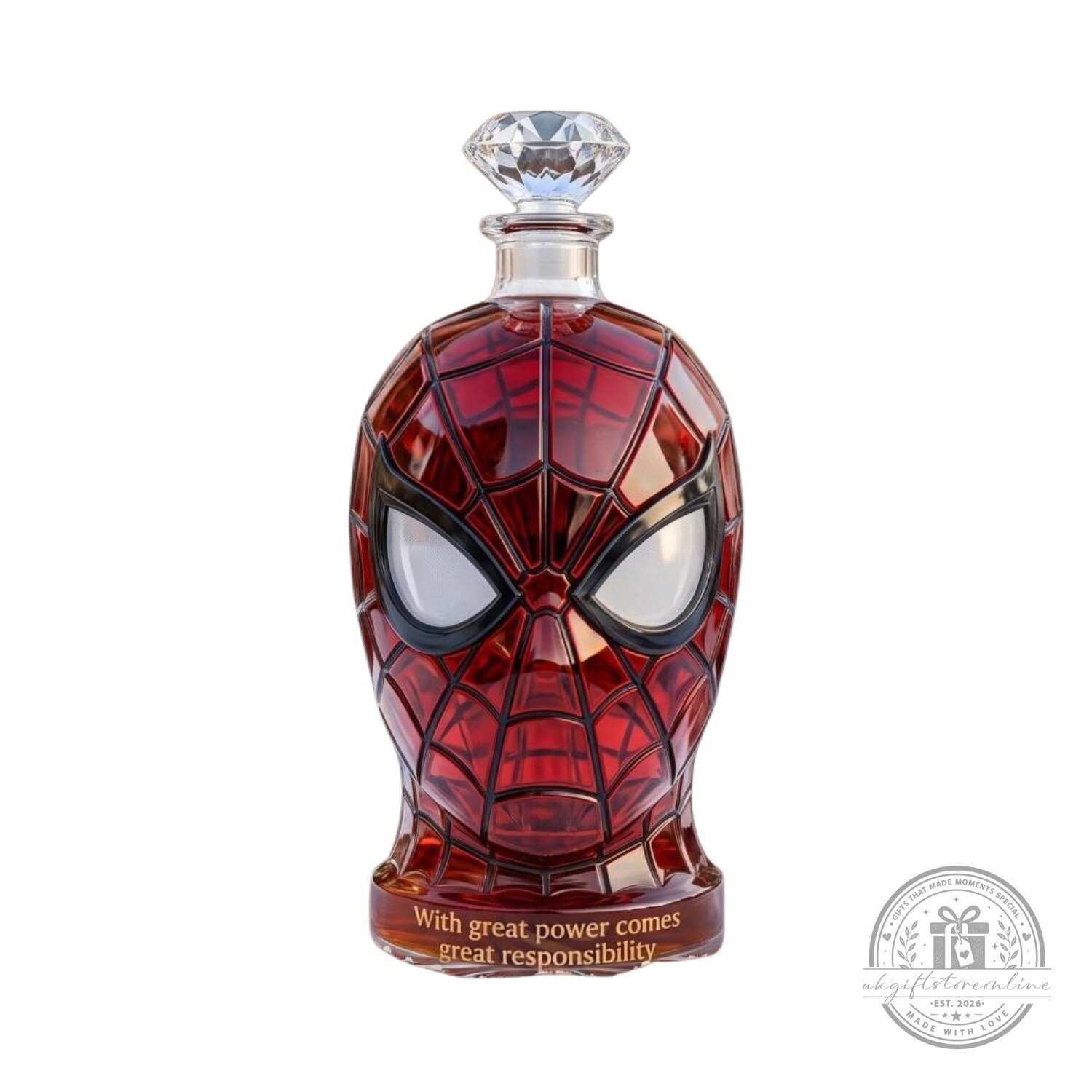 Spider-man Head With Great Power Comes Great Responsibility Whiskey Bottle 5 Spider-man Head With Great Power Comes Great Responsibility Whiskey Bottle