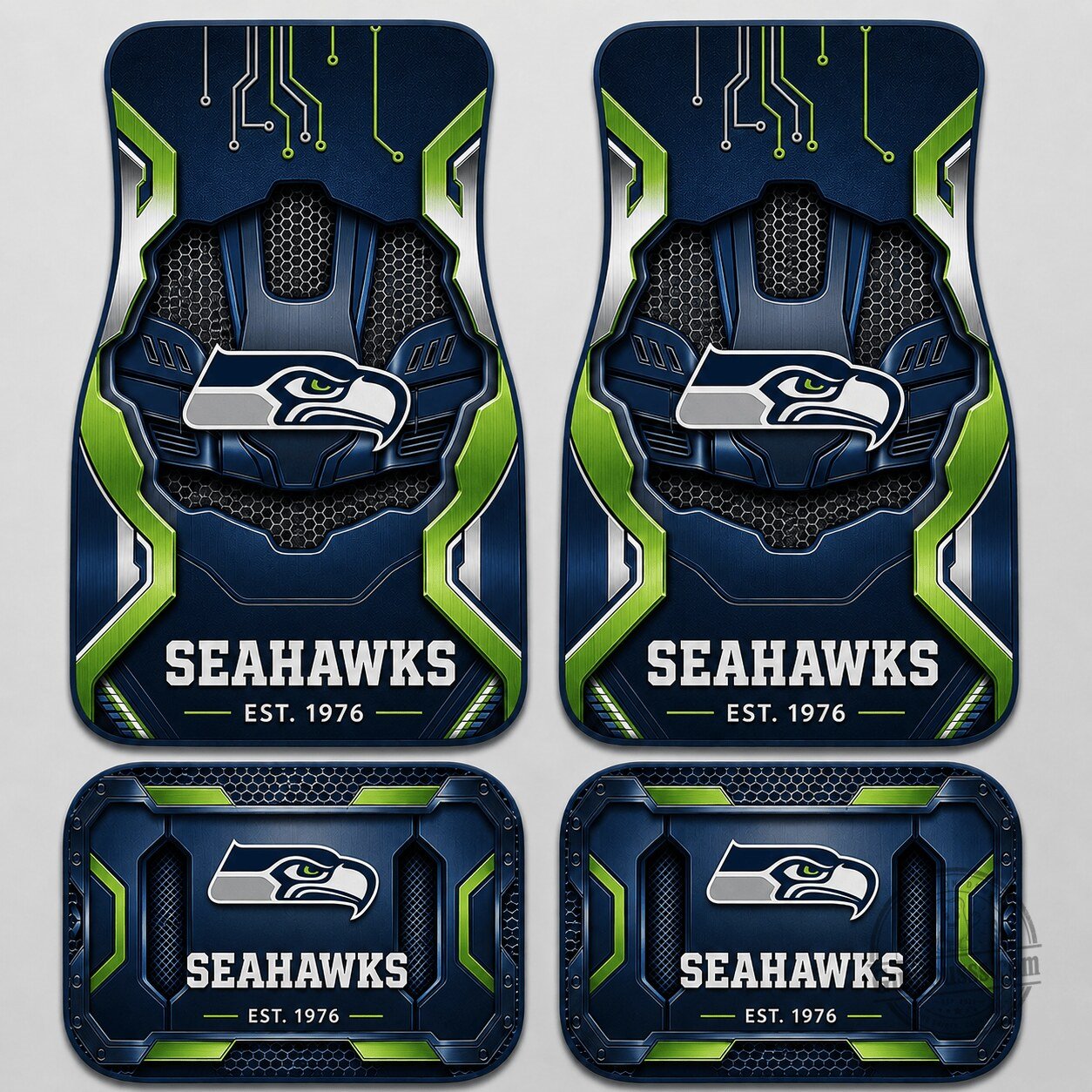 Seattle Seahawks Football Team Car Mat Set with Logo and Established Date