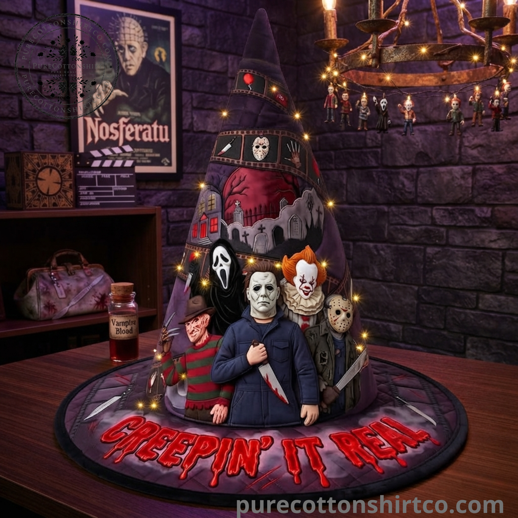 Horror Movie Villains Halloween Witch Hat - Creepin' It Real Halloween Tabletop Decor