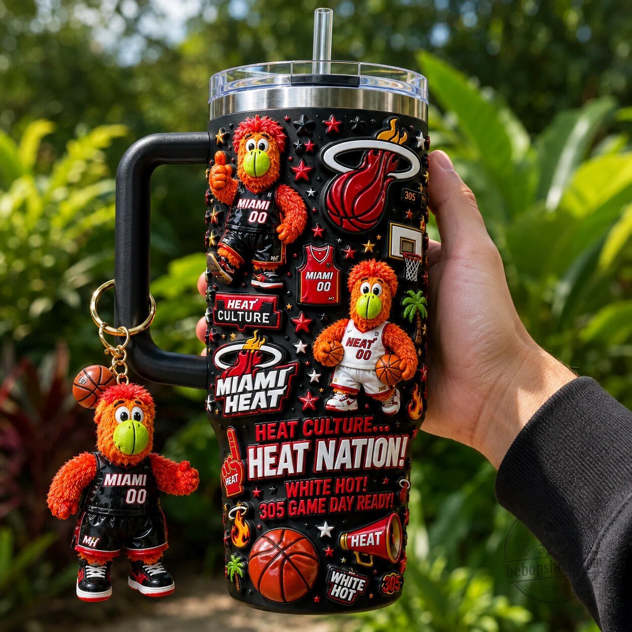 Miami Heat Basketball Team Mascot Stanley Style Tumbler with Handle 4 Miami Heat Basketball Team Mascot Stanley Style Tumbler with Handle