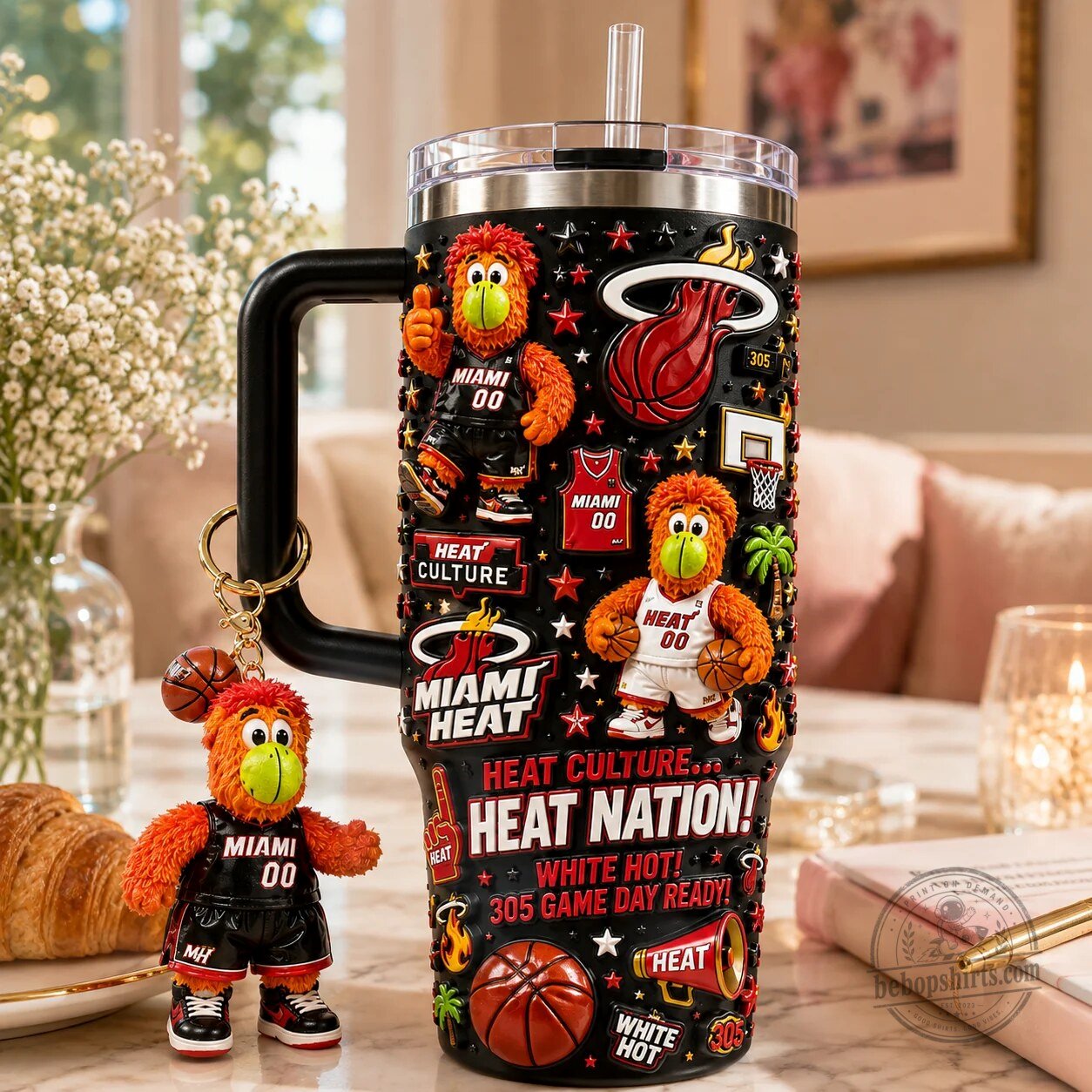Miami Heat Basketball Team Mascot Stanley Style Tumbler with Handle 5 Miami Heat Basketball Team Mascot Stanley Style Tumbler with Handle