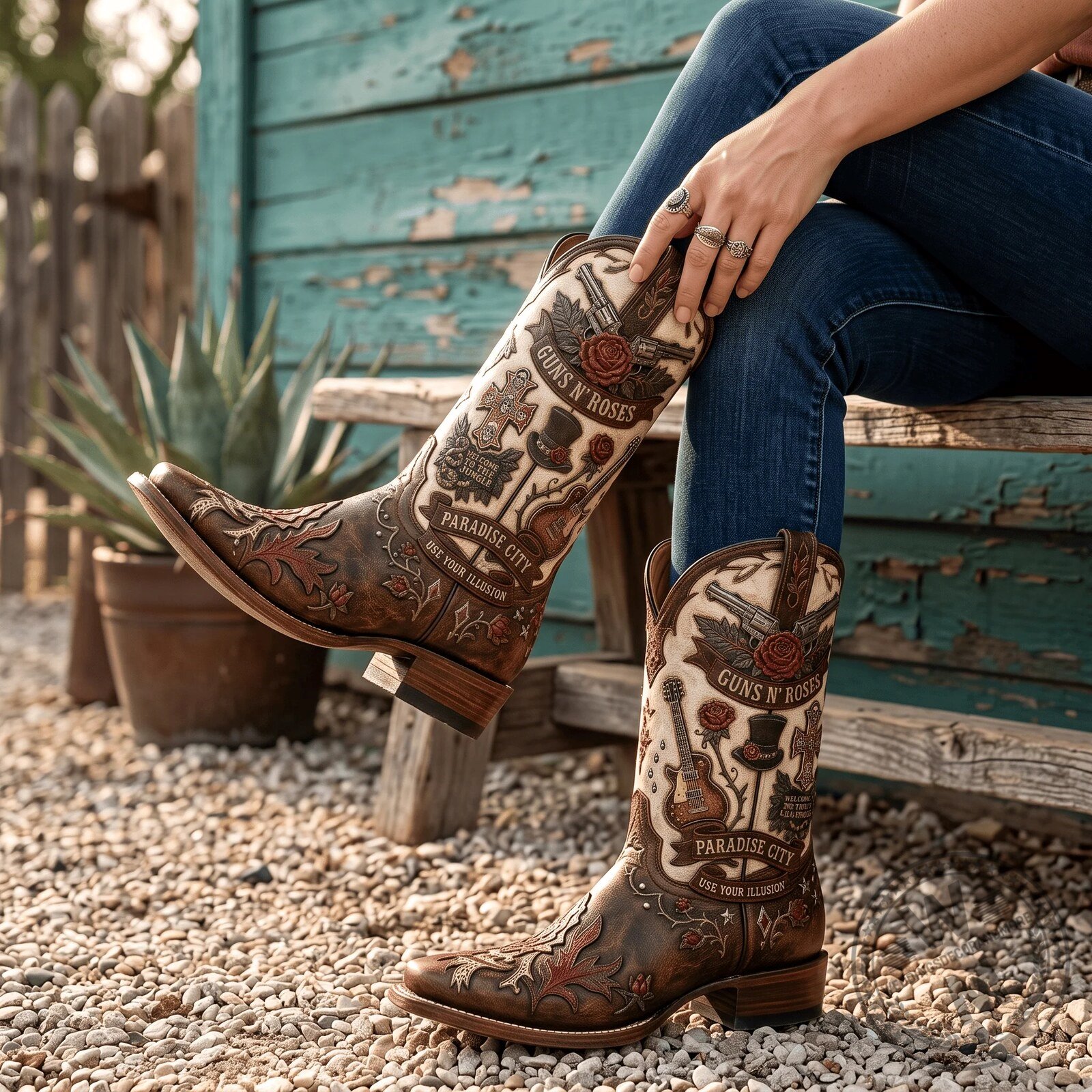 Guns N' Roses Western Cowboy Boots - Welcome To The Jungle Paradise City 5 Guns N
