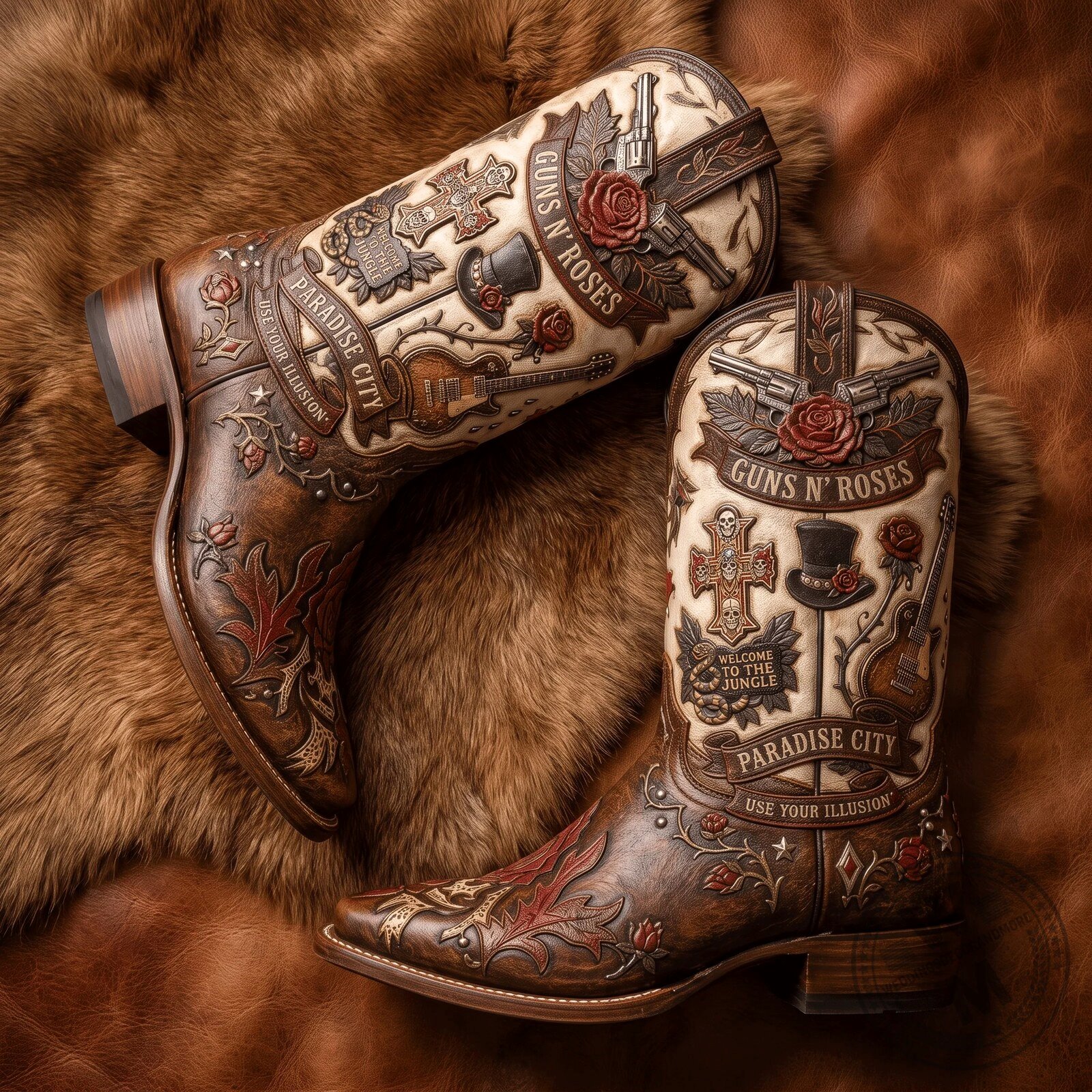 Guns N' Roses Western Cowboy Boots - Welcome To The Jungle Paradise City 6 Guns N
