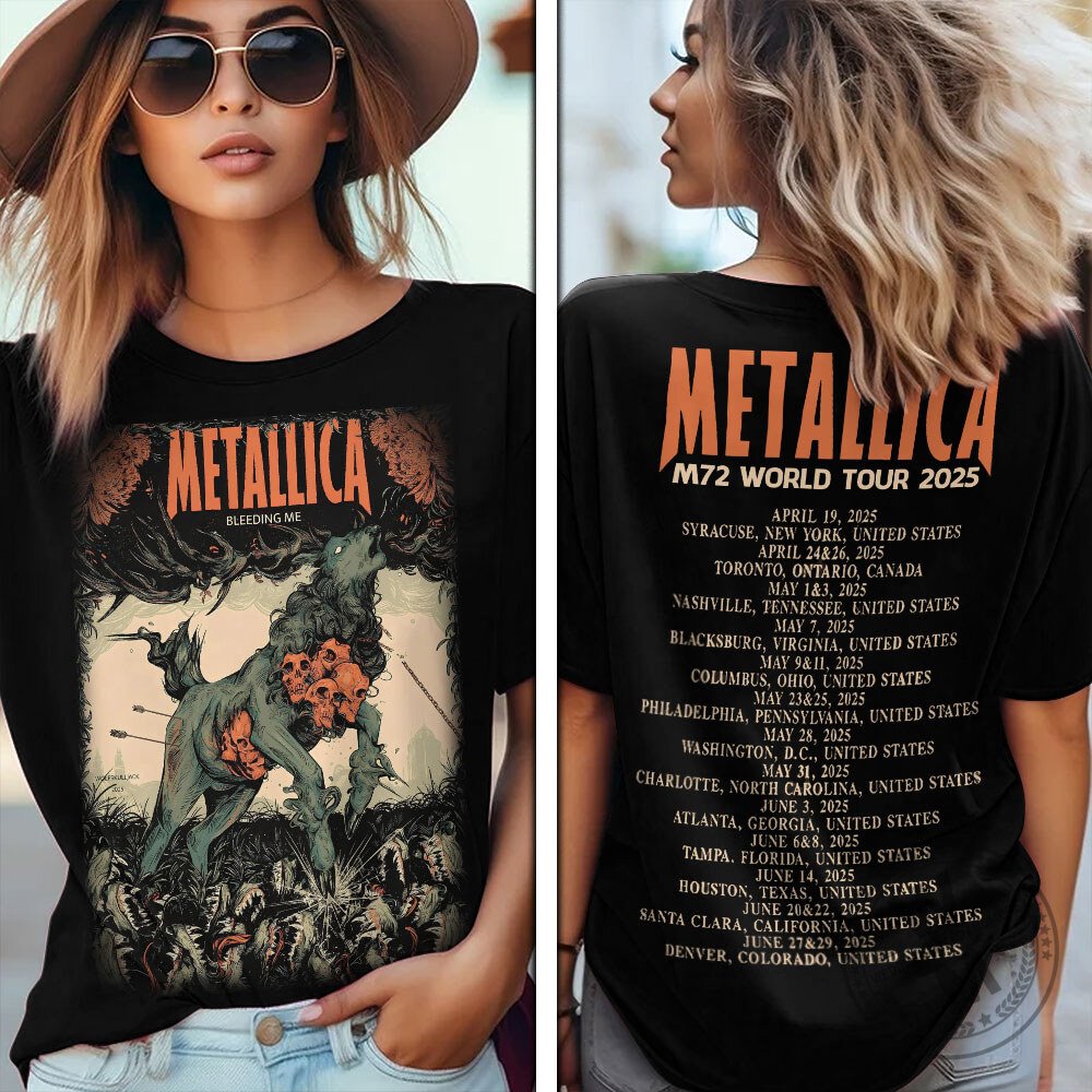 Metallica Bleeding Me M72 World Tour 2025 Concert Schedule T-Shirt