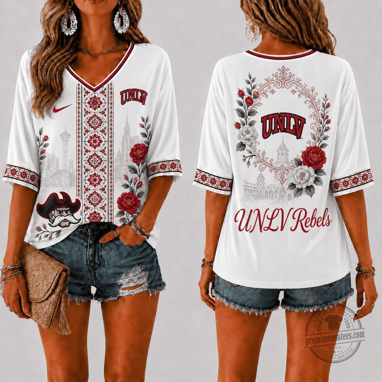 UNLV Rebels Women's Floral V-Neck T-Shirt