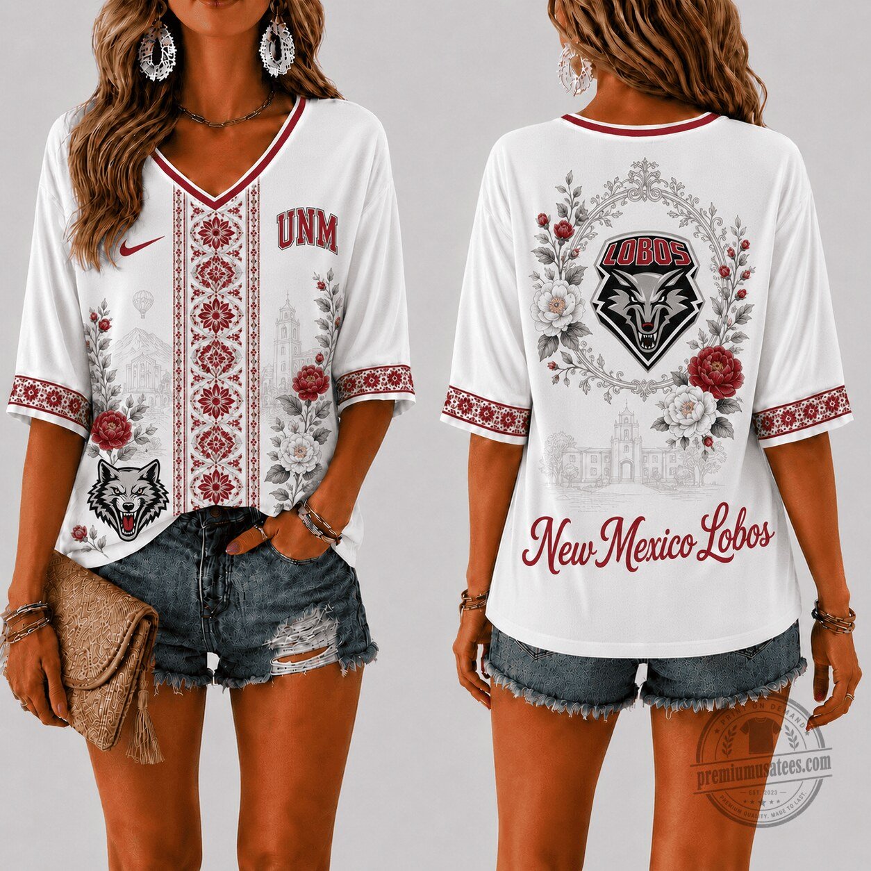 New Mexico Lobos Women's Floral V-Neck T-Shirt
