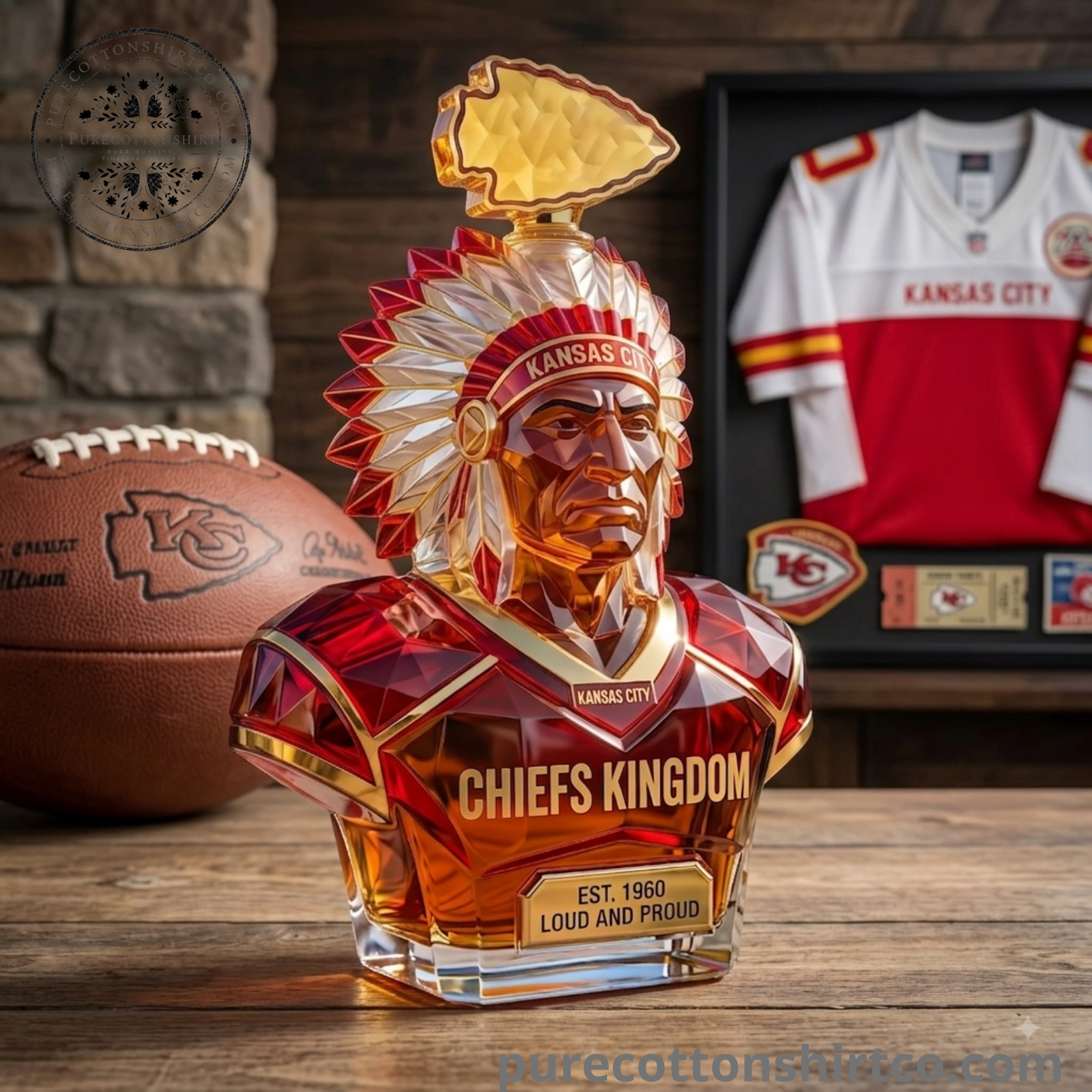 Kansas City Chiefs Kingdom Crystal Glass Decanter - Football Mascot Barware Bottle