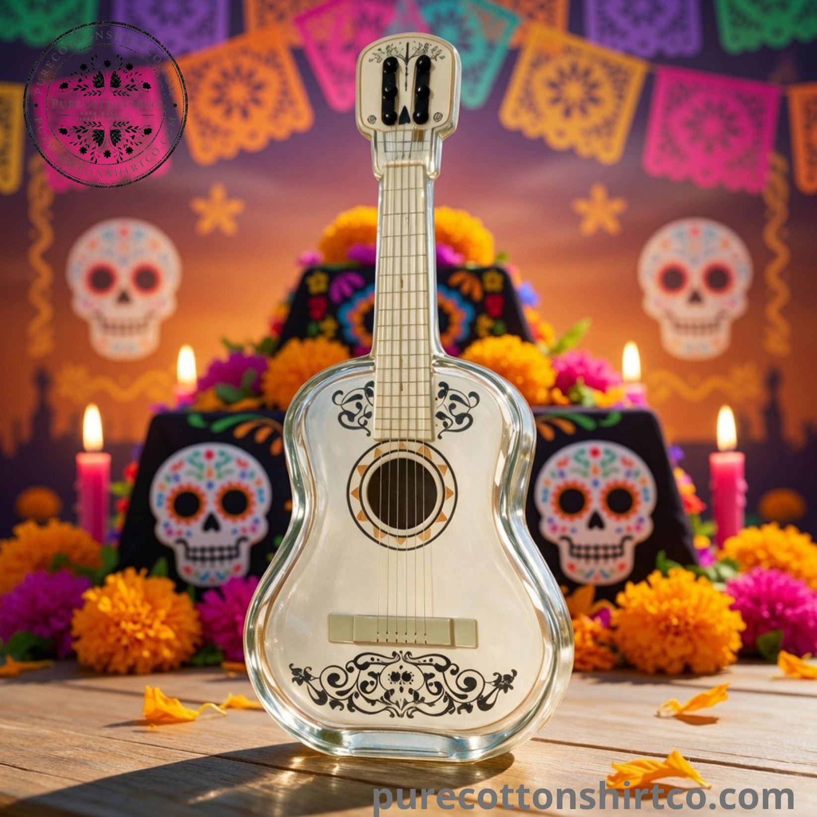 Disney Pixar Coco Hector White Skull Guitar Glass Decanter - Day of the Dead Barware Bottle