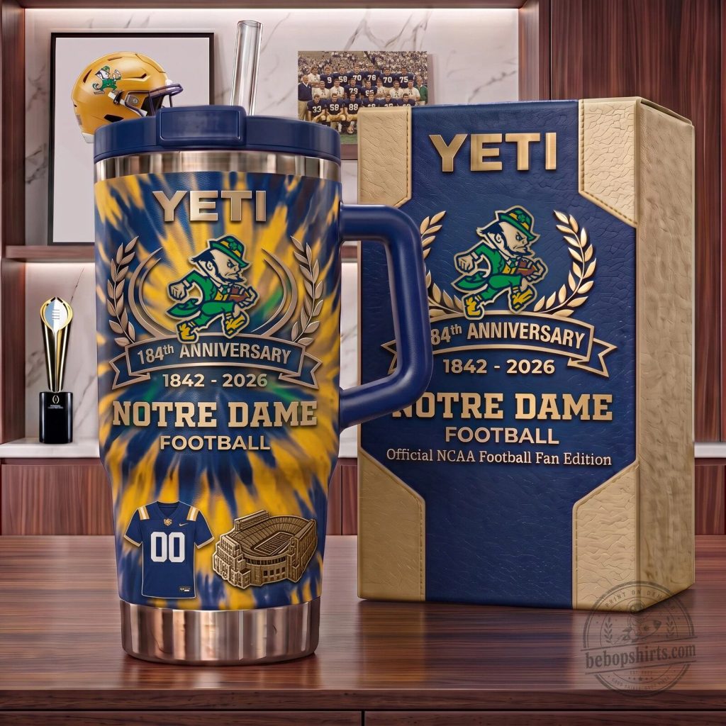 Notre Dame Fighting Irish Football 184th Anniversary Tumbler with Handle Notre Dame Fighting Irish Football 184th Anniversary Tumbler with Handle