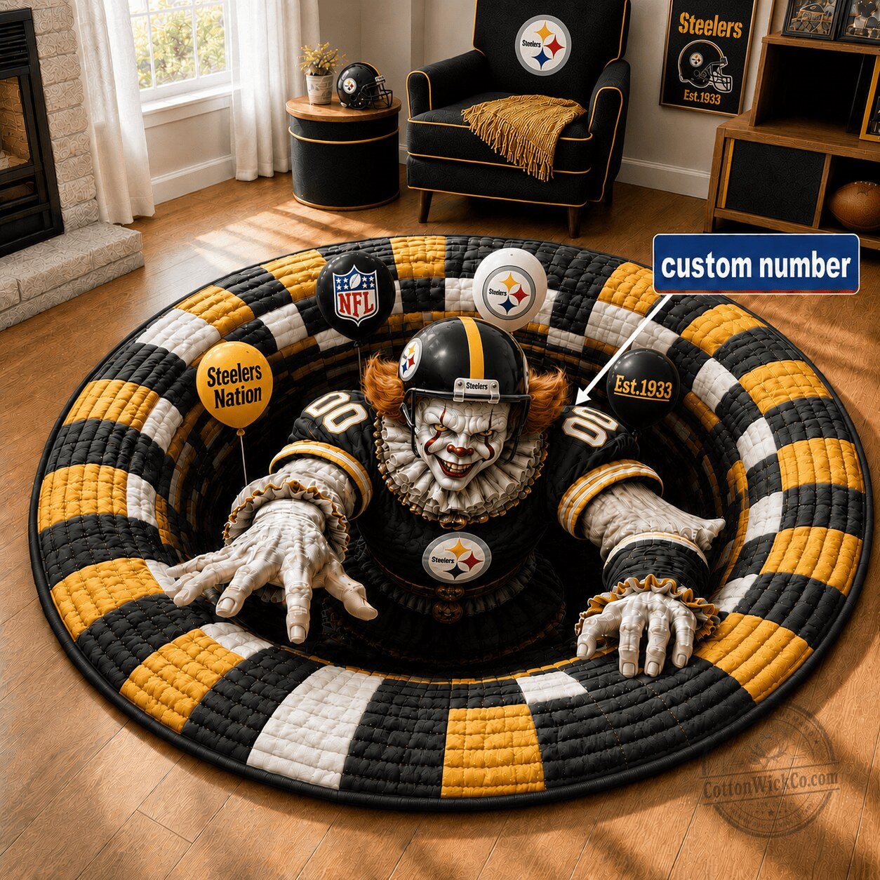 .P.Steelers Limited Pennywise Clown 3D Illusion Hole Halloween Round Custom Quilted Floor Mat
