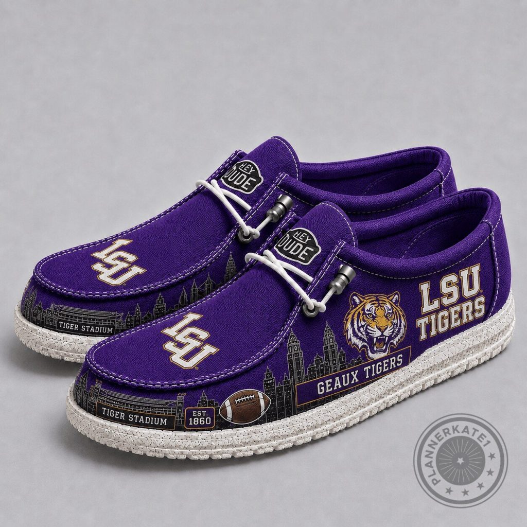 LSU Tigers Premium NCAA Football Cityscape Loafer Shoes TD LSU Tigers | Premium NCAA Football Cityscape Loafer Shoes TD