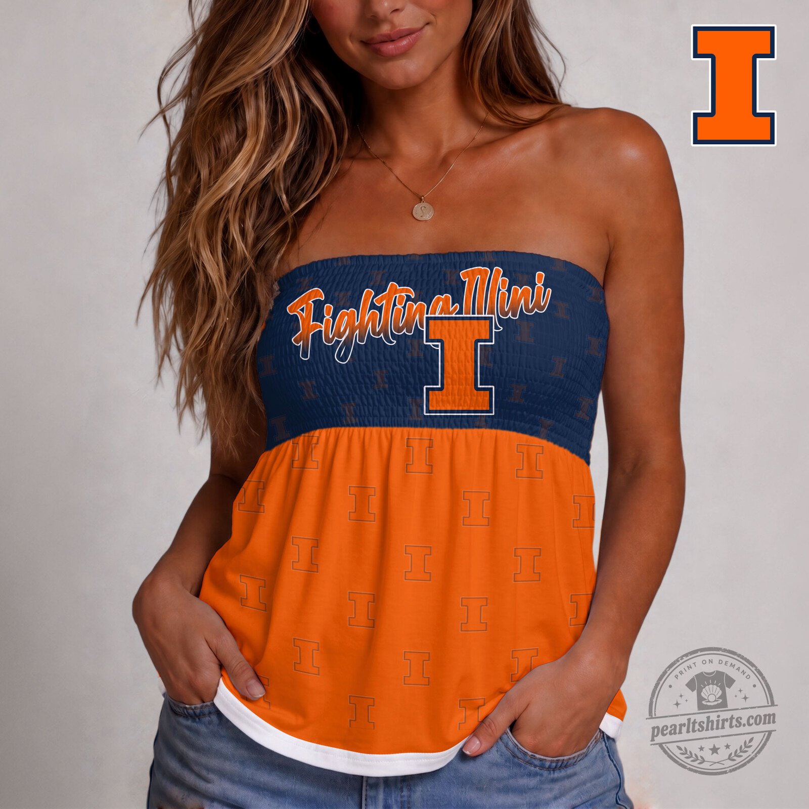 Illinois Fighting Illini | Premium NCAA Vintage Strapless Top Long Sleeveless NY