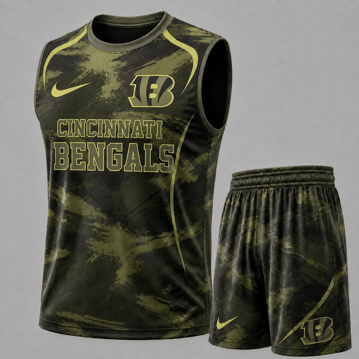 Cincinnati Bengals | Premium NFL Army Camo Tank Top & Shorts Set TD