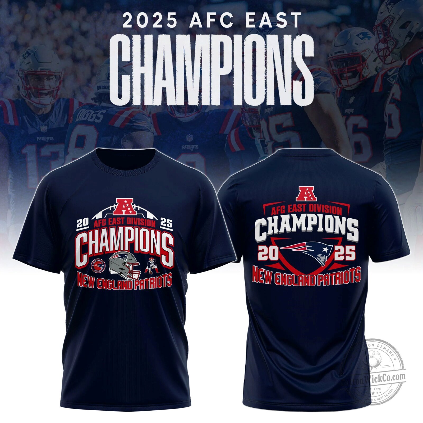 New England Patriots 2025 AFC East Division Champions Football T-Shirt