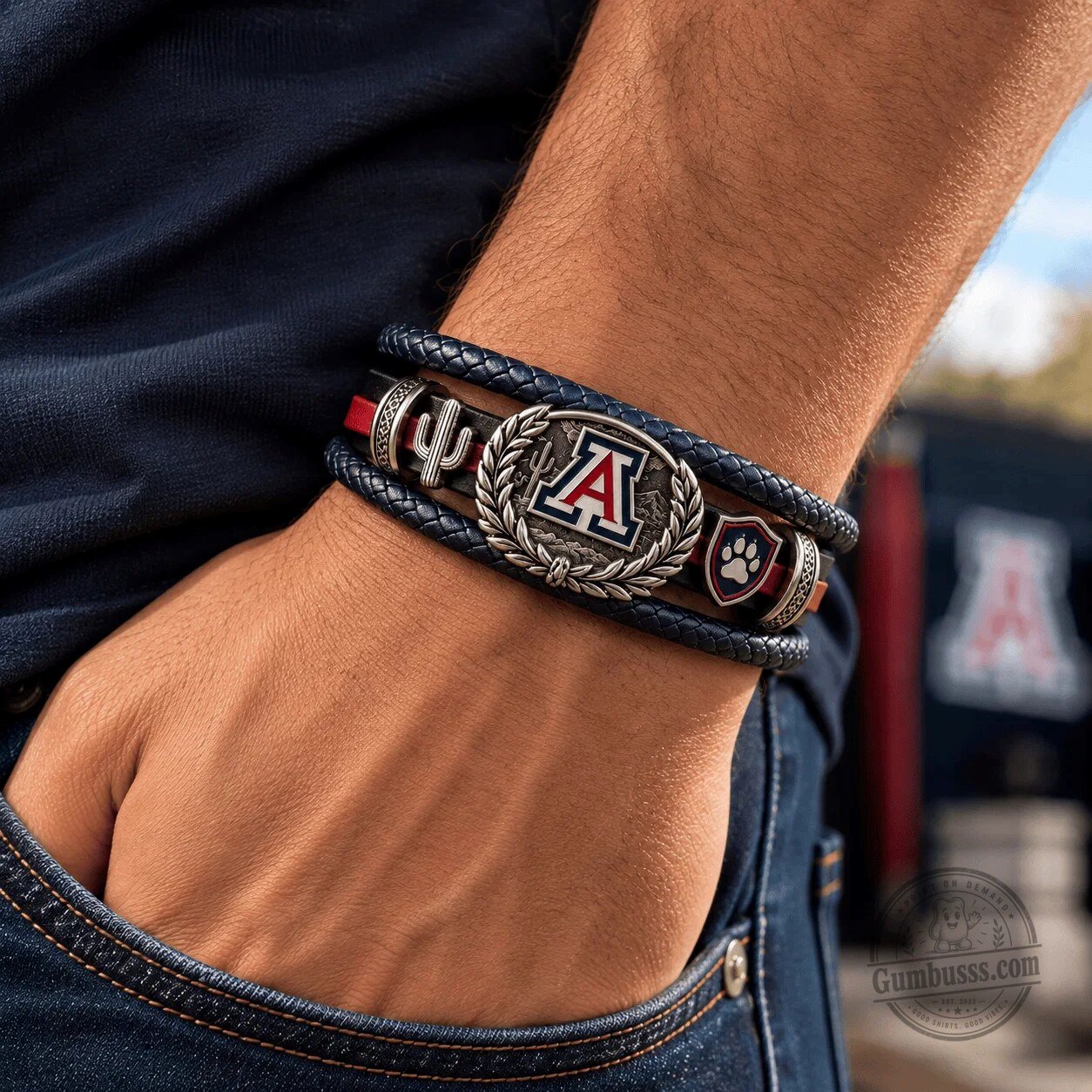 Braided Leather Bracelet for My Son Featuring University of Arizona Logo - Arizona Wildcats 5 Braided Leather Bracelet for My Son Featuring University of Arizona Logo - Arizona Wildcats