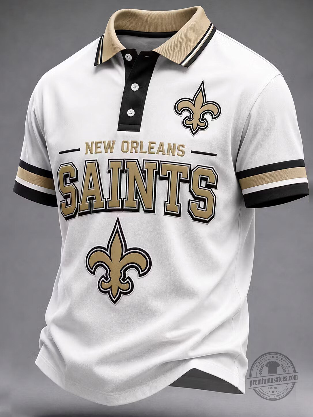 New Orleans Saints Football Team Logo White Gold Polo Shirt