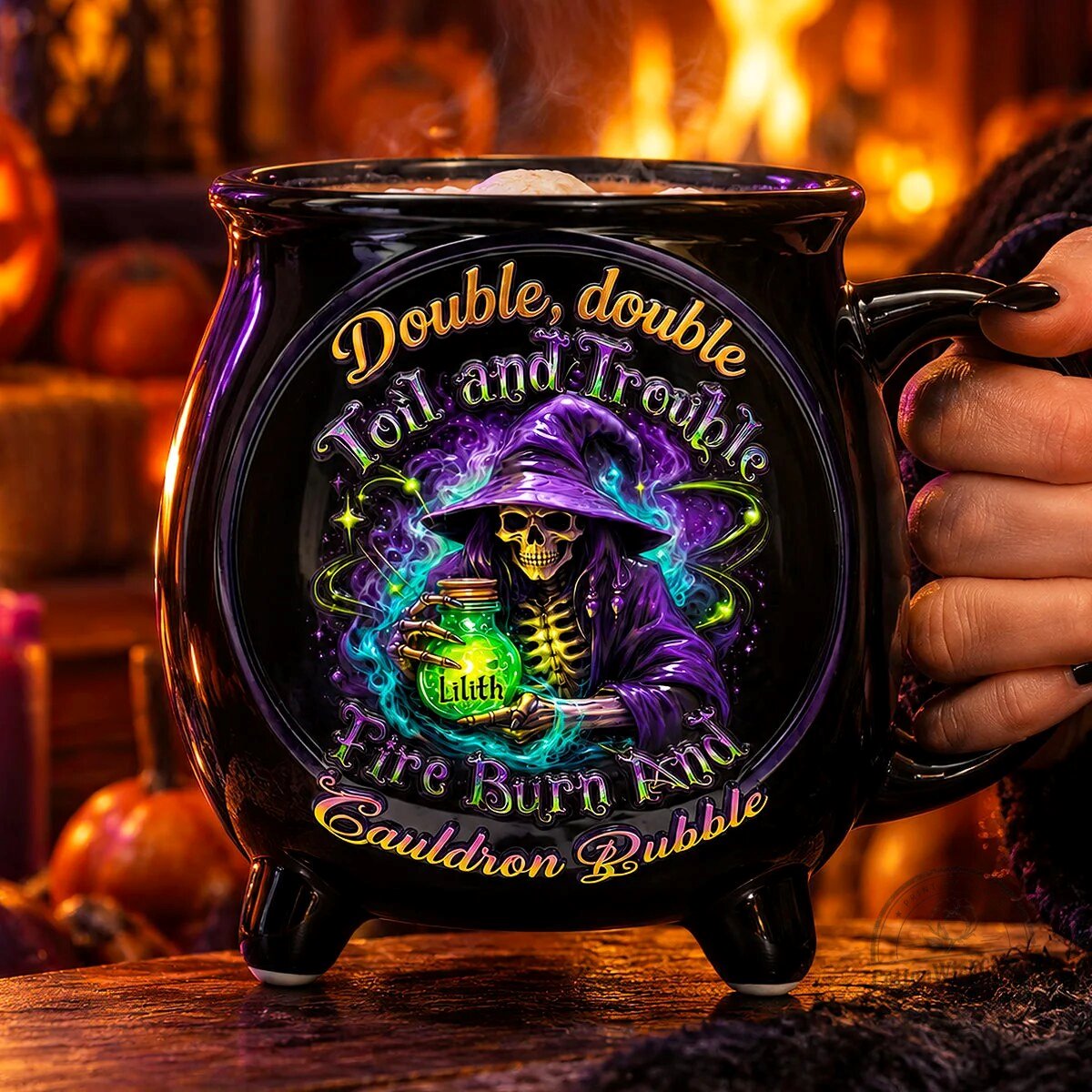Witchy Skeleton Cauldron Mug, Halloween Witch Lover Gift, Double Double Toil And Trouble 7 Witchy Skeleton Cauldron Mug, Halloween Witch Lover Gift, Double Double Toil And Trouble