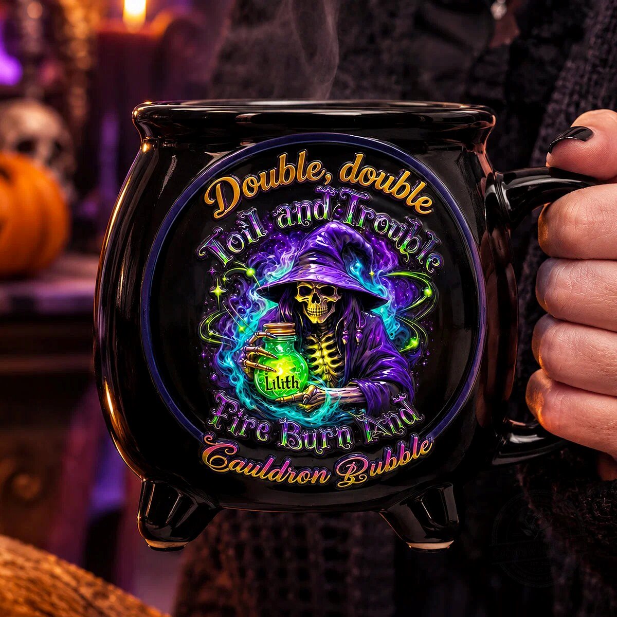 Witchy Skeleton Cauldron Mug, Halloween Witch Lover Gift, Double Double Toil And Trouble 8 Witchy Skeleton Cauldron Mug, Halloween Witch Lover Gift, Double Double Toil And Trouble