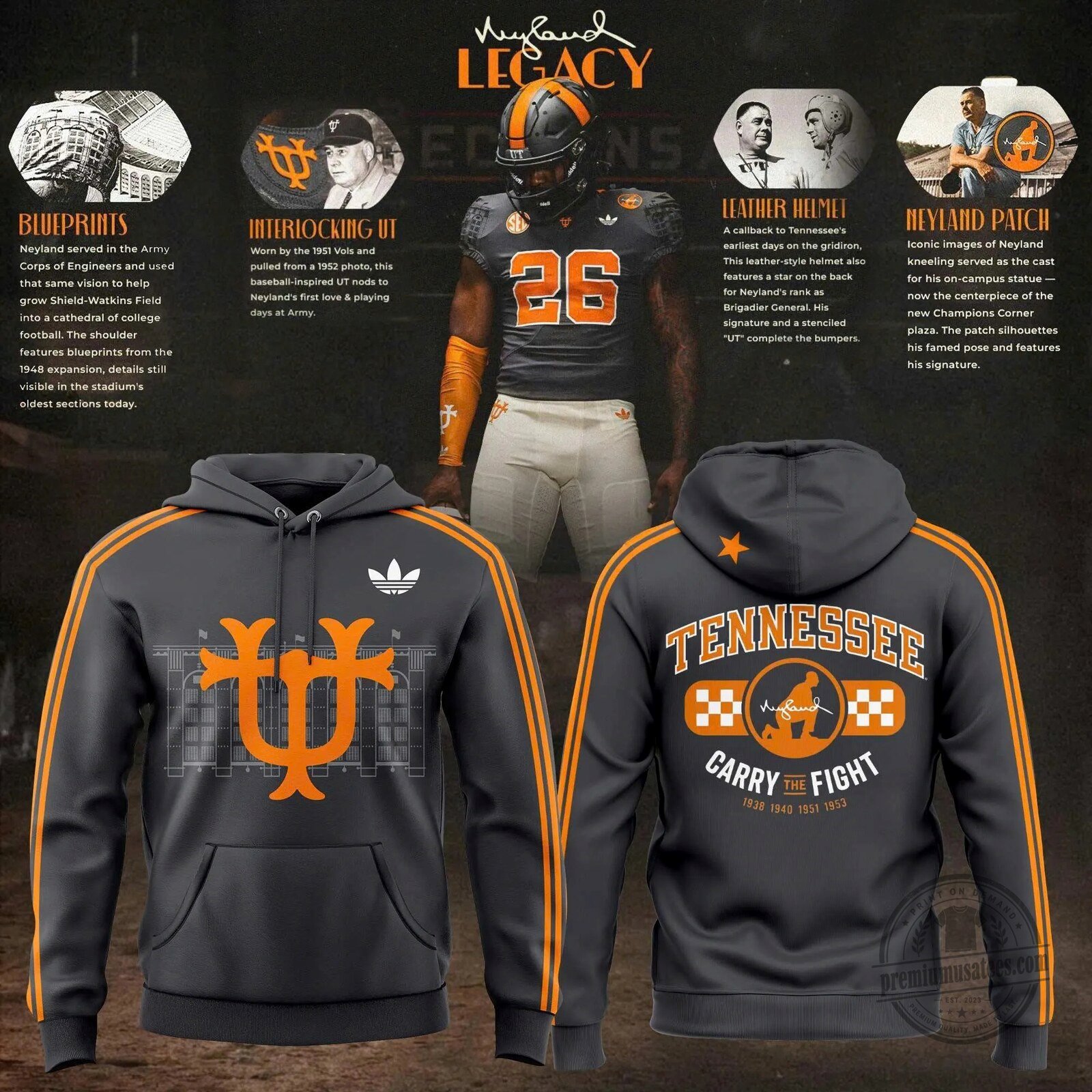 Tennessee Volunteers Neyland Legacy Football Orange and Gray Hoodie