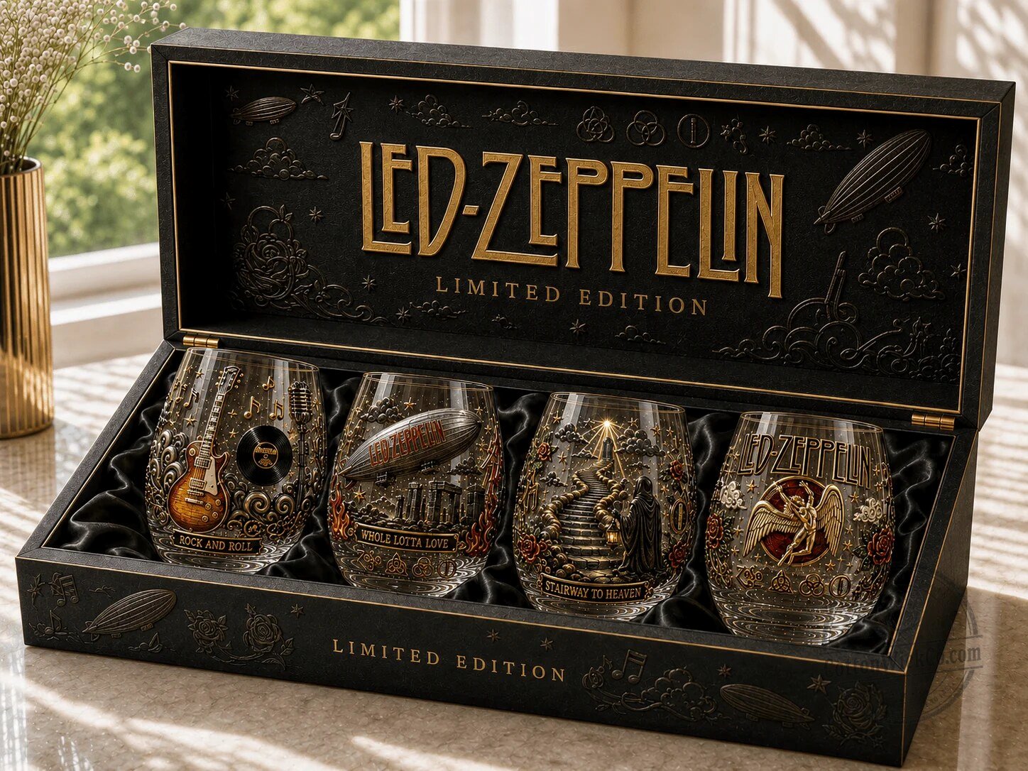 Rock and Roll Whiskey Glass Set by Led Zeppelin 4 Rock and Roll Whiskey Glass Set by Led Zeppelin