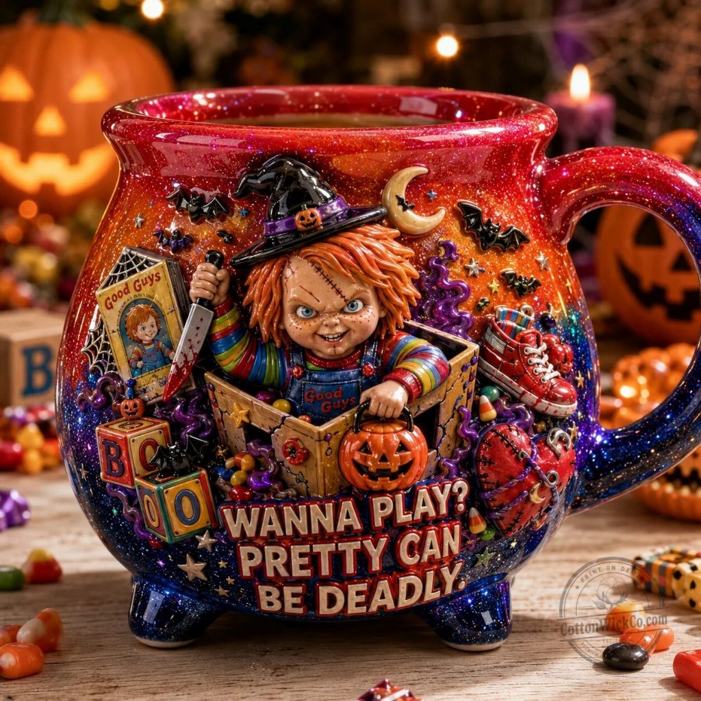 Chucky Wanna Play Pretty Can Be Deadly Halloween Witch Cauldron Mug Chucky Wanna Play Pretty Can Be Deadly Halloween Witch Cauldron Mug