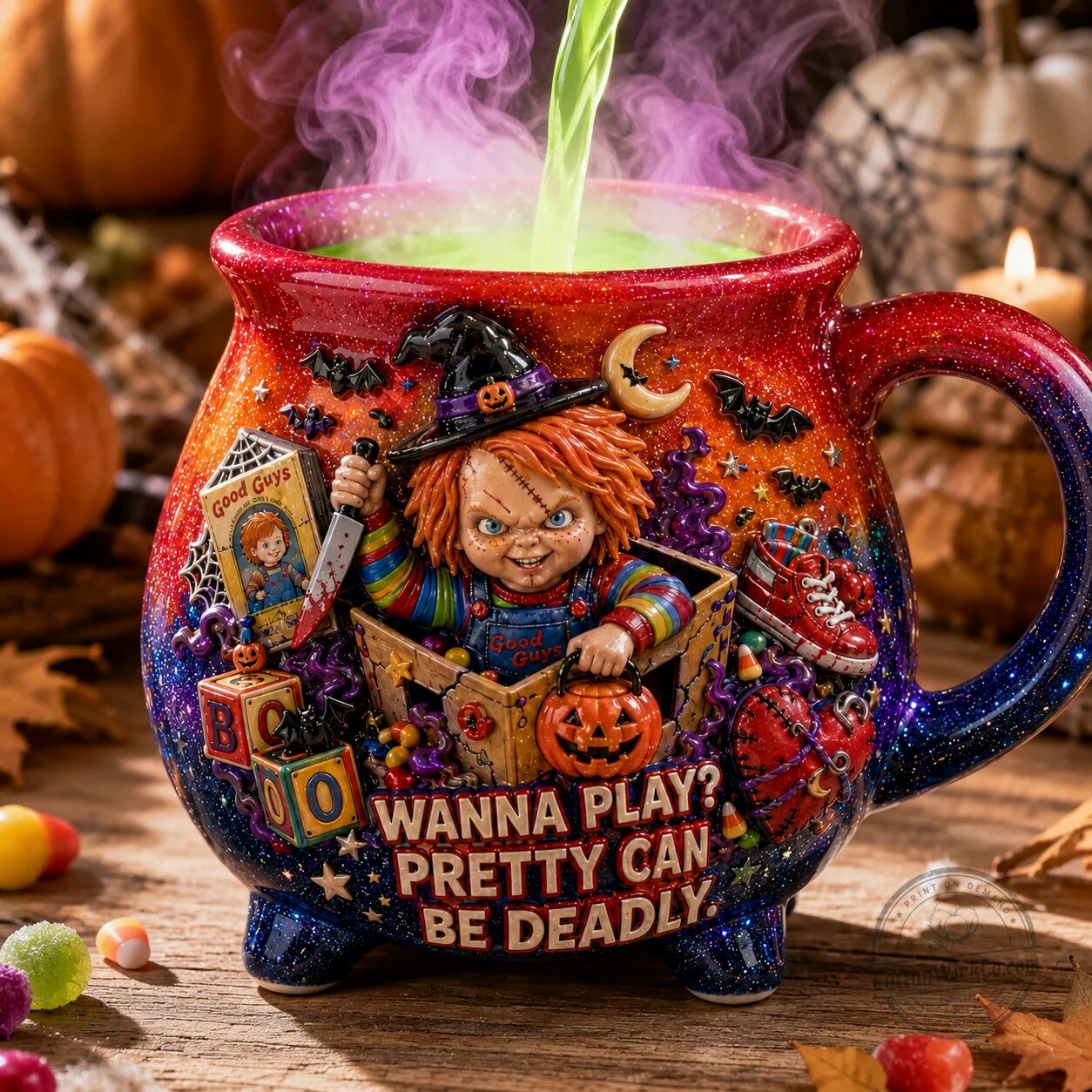 Chucky Wanna Play Pretty Can Be Deadly Halloween Witch Cauldron Mug 4 Chucky Wanna Play Pretty Can Be Deadly Halloween Witch Cauldron Mug