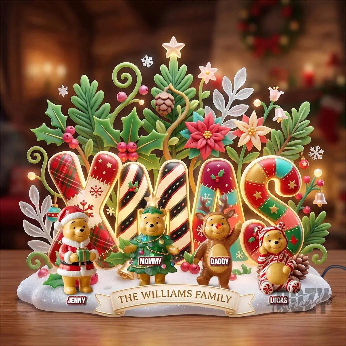 Winnie the Pooh Christmas Family Personalized Light Box