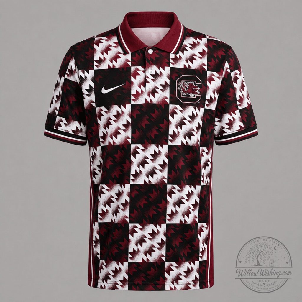 South Carolina Gamecocks NCAA Abstract Geometric Print Polo Shirt South Carolina Gamecocks NCAA Abstract Geometric Print Polo Shirt