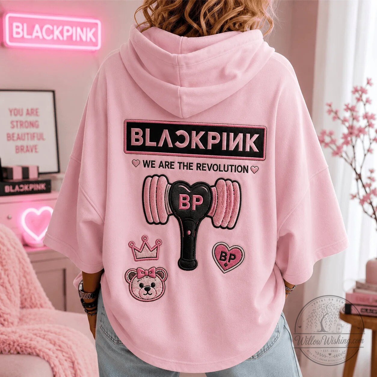 Blackpink In Your Area Pink Short Sleeve Hoodie with Embroidered Patches 7 Blackpink In Your Area Pink Short Sleeve Hoodie with Embroidered Patches