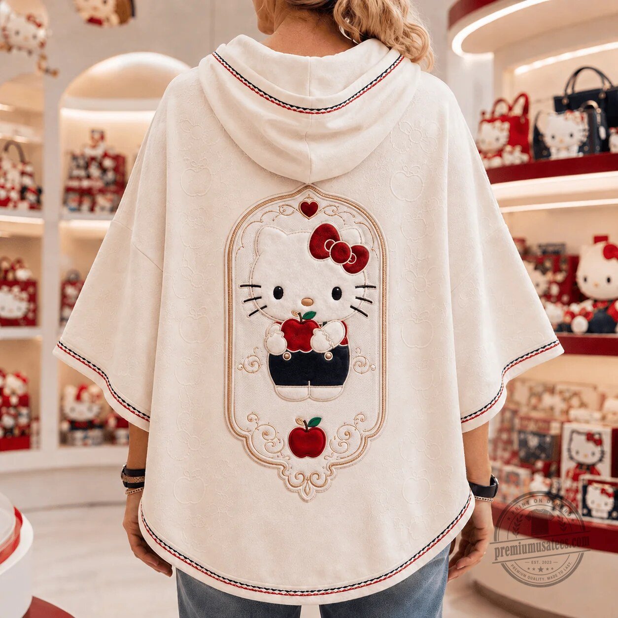 Embroidered Short Sleeve Hoodie Featuring Hello Kitty's Kindness Is Always In Style 3 Embroidered Short Sleeve Hoodie Featuring Hello Kitty