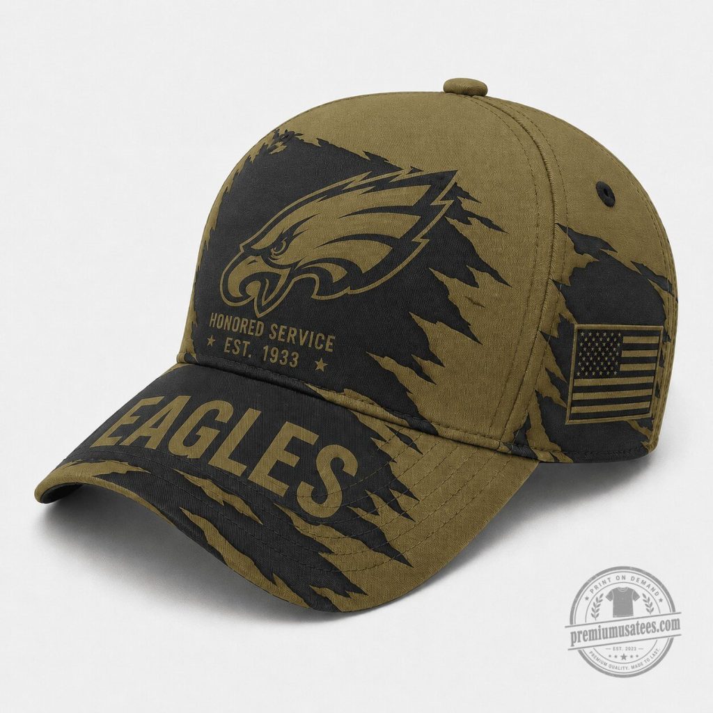 Philadelphia Eagles Honored Service Military-Inspired American Flag Cap Hat Philadelphia Eagles Honored Service Military-Inspired American Flag Cap Hat