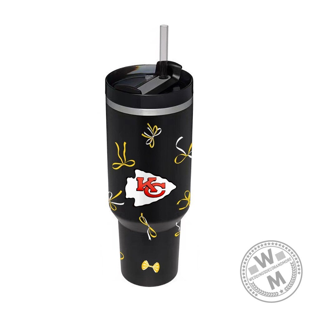 Kansas City Chiefs Football Team Logo Black Bows Pattern Tumbler