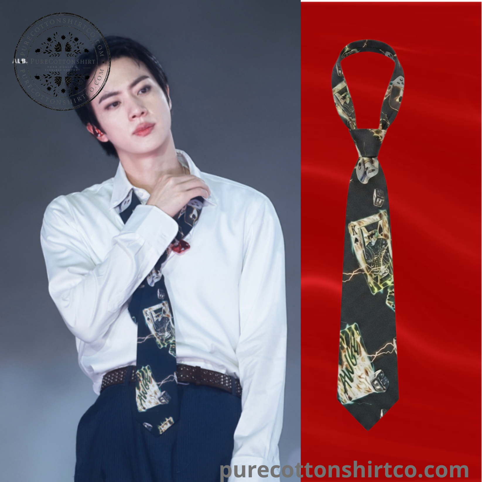BTS JIN Vintage Playing Cards Necktie - BTS WORLD TOUR 'ARIRANG' IN TORONTO
