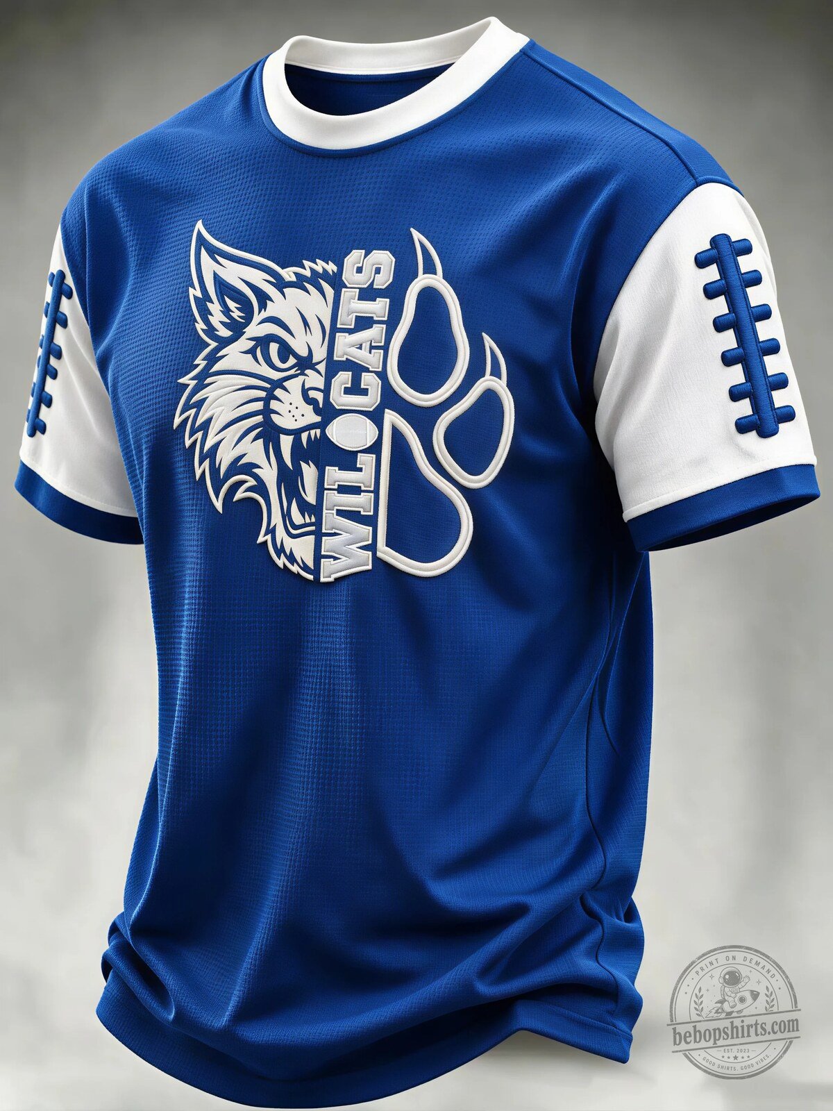 Wildcats Mascot Football Sports Fan Blue and White Game Day Jersey