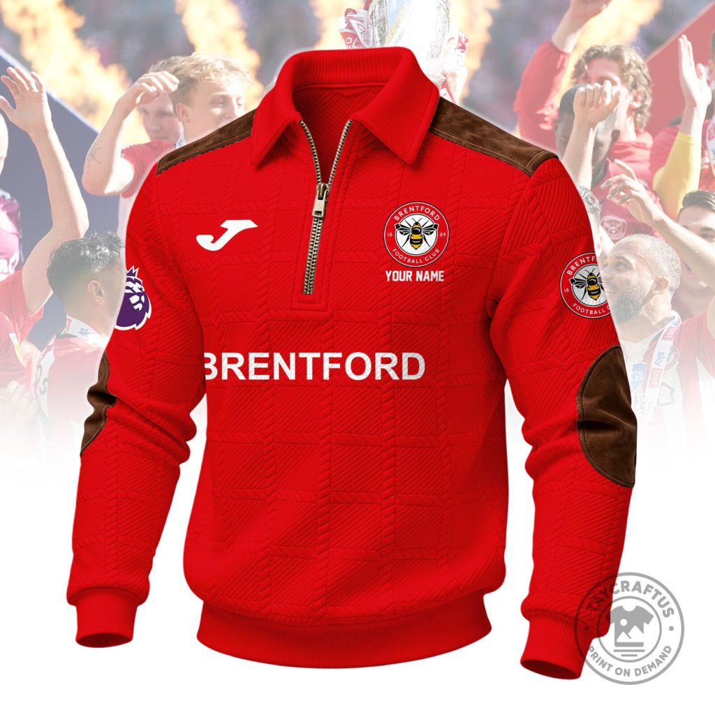 Brentford Football Club Personalized Red Quarter Zip Pullover Jacket Brentford Football Club Personalized Red Quarter Zip Pullover Jacket